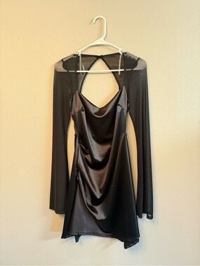 chinese dress ladies Black Classic Off-Shoulder Satin Mini Dress M